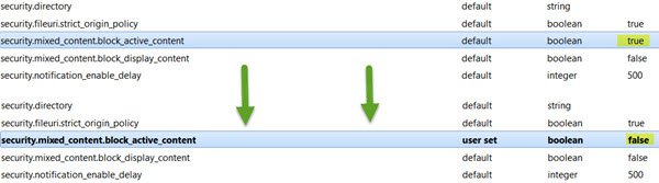 Disable Mixed Content in Firefox