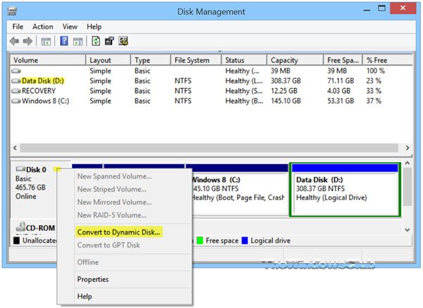 Convert Basic Disk to Dynamic Disk