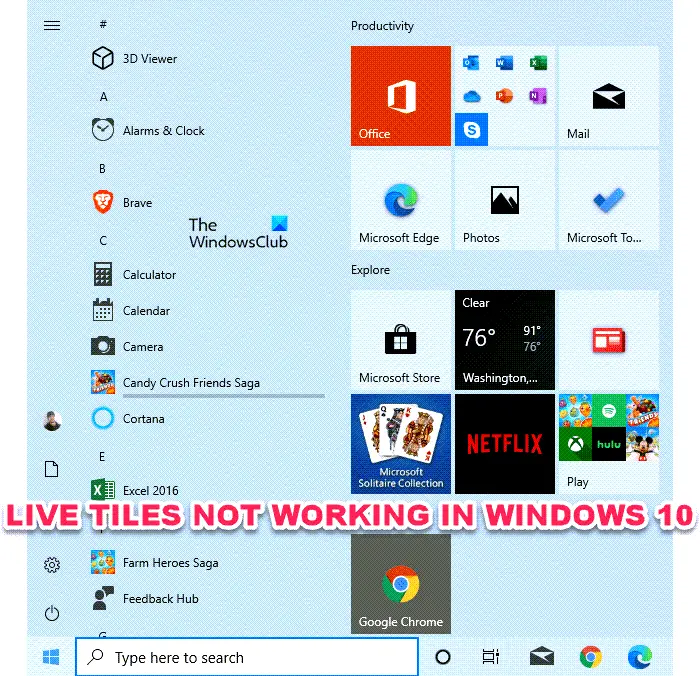 Live Tiles Not Working or are Blank in Windows 10
