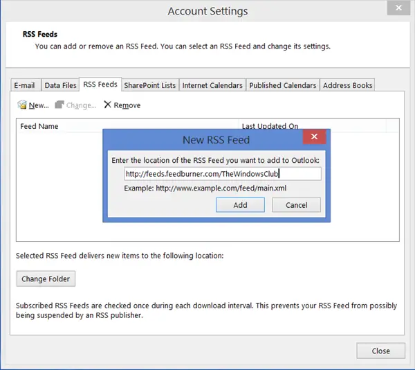 Add RSS Feeds to Outlook