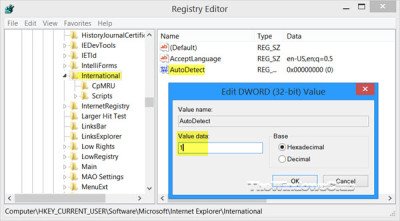 Auto select language encoding setting in Internet Explorer
