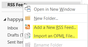 import rss feeds in outlook