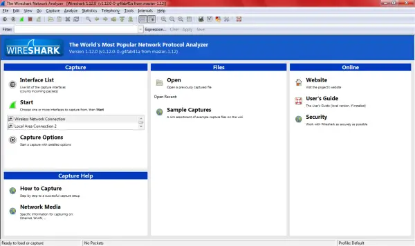 Fig 2 - Wireshark - Main Window