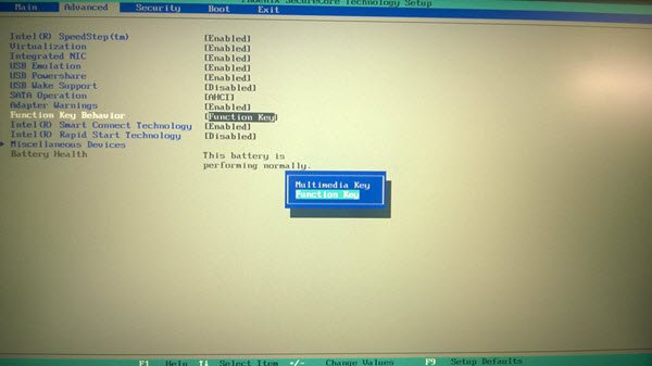windows 10 change function key behavior