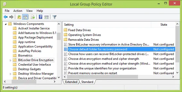 Change default location for saving BitLocker Recovery Key