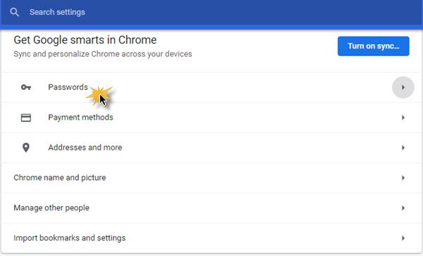 Manage passwords in Chrome