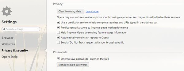 manage saved passwords in Opera