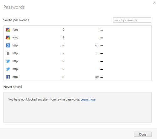 manage saved passwords in Opera