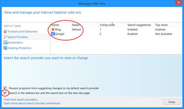 How to add or remove Bing Search Bar from Internet Explorer