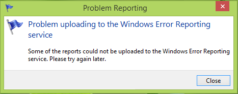 problem uploading to the windows error reporting service