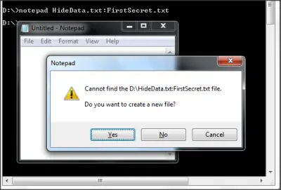 hide data in a secret text file compartment