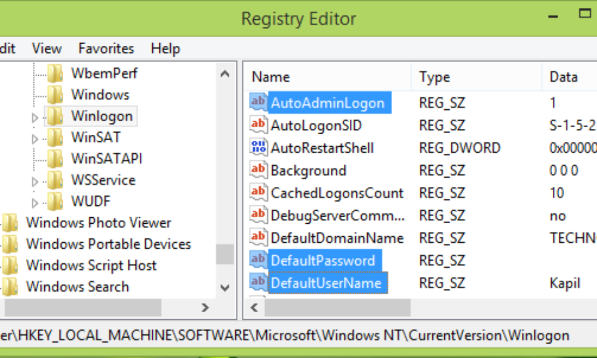 Auto Login Regedit