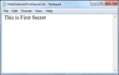 Enter Data to be hidden in a text file of Windows 7