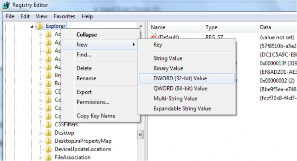Hide a drive in Windows 8_create DWORD