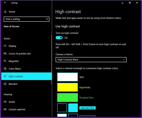 High contrast themes in Windows 10