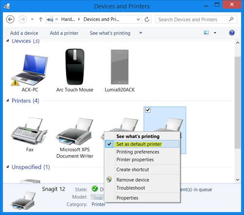 Set default printer in Windows