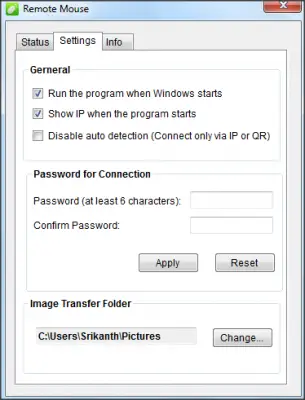 Set password for Remote Mouse