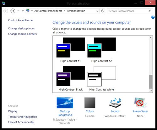 high contrast themes windows