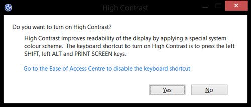 turn on high contrast windows