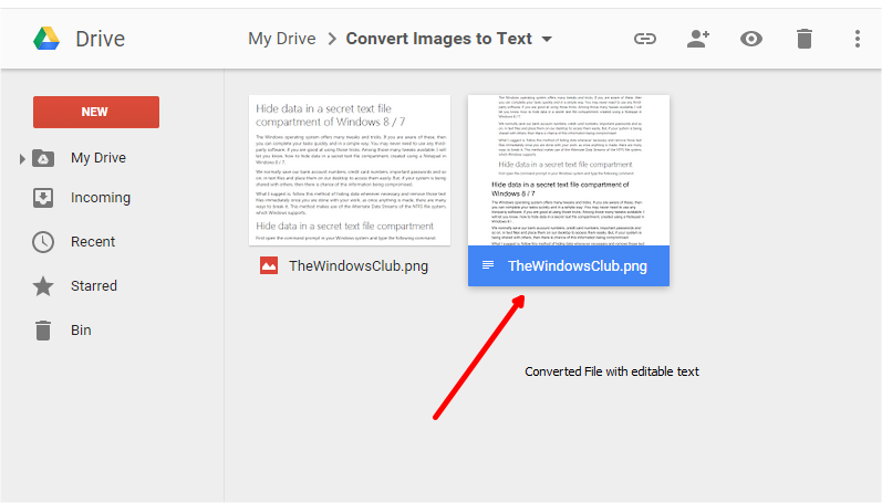 Convert images to text using Google Drive