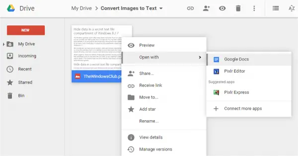 Convert Image to Text using Google Drive