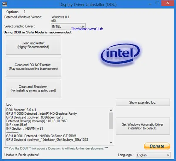 How to fix a black screen after uninstalling graphics drivers using DDU (Display Driver Uninstaller).