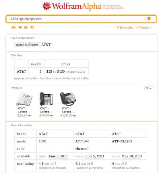 Shopping Information Wolfram Alpha