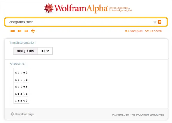 Find words wolfram alpha