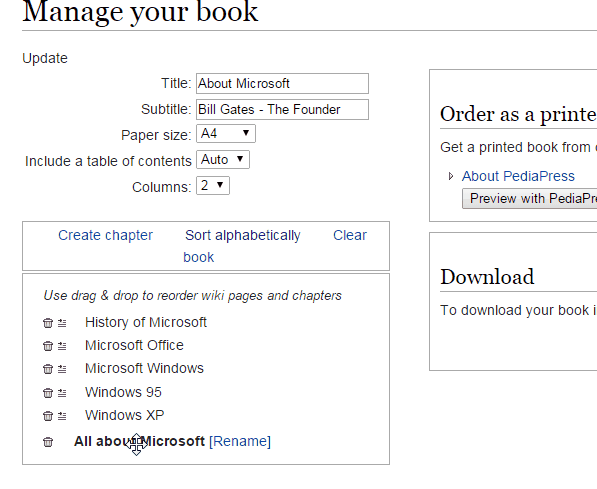 reorders chapters and pages in eBook