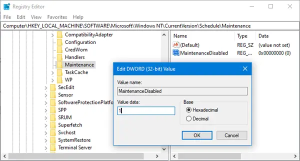 Disable Automatic Maintenance in Windows 10