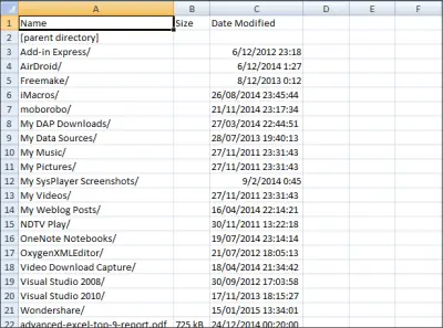 How to get a list of files in a folder into Excel