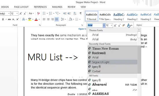 Hide Most Recently Used Fonts list in Word