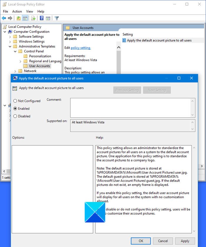 default User Logon Picture for all Users
