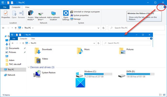 disable File Explorer Ribbon