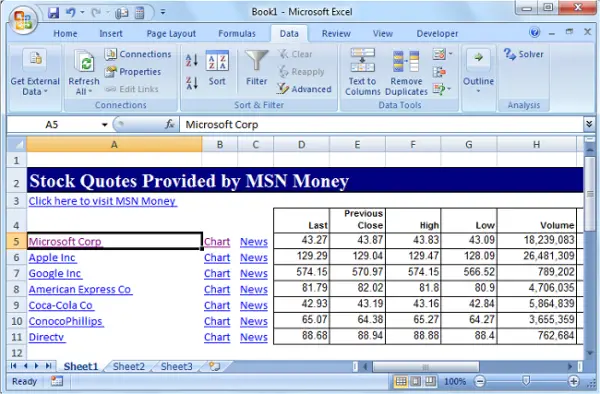 Get Stock Quotes in Excel