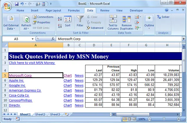 pull stock quotes in to excel easily