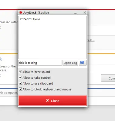 AnyDesk Chat Window on Second PC