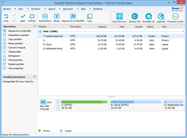 EaseUs Partition Manager Free