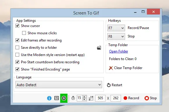 ScreentoGif settings