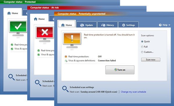 Windows Defender PC status Potentially unprotected 1