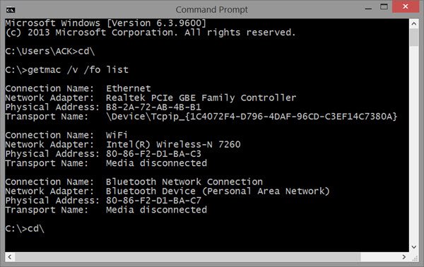 change MAC Address in Windows