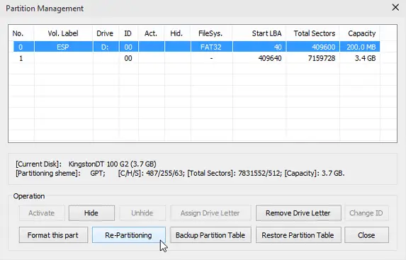 Bootice partition setup