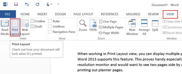 Print Layout option