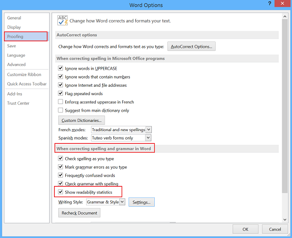 Â that allows a user to display readability statistics every bit a purpose of the spelling in addition to gramma Readability Statistics characteristic inward Microsoft Word