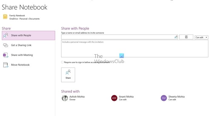 Share OneNote Online