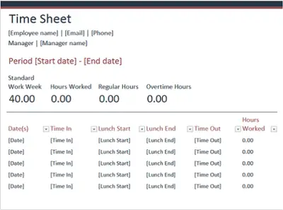 Time Sheet Excel Template