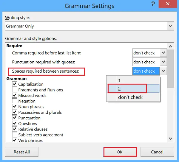 grammar settings