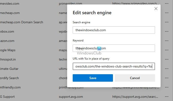 Add Search Engine in Browser