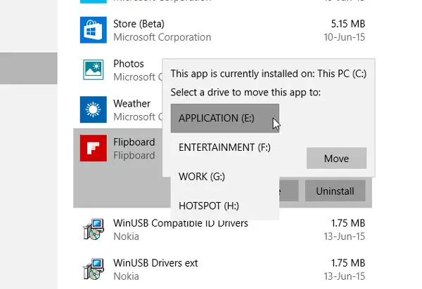 Move Windows 10 Apps to Other Drive-3