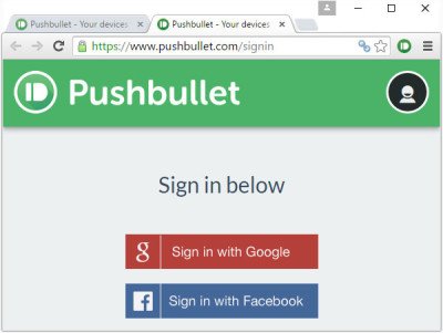 Sign up to PushBullet